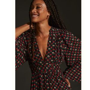 Antik Batik Deep V Floral Midi Dress